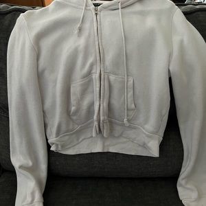 Cropped Brandy Melville white hooded zip up sweater